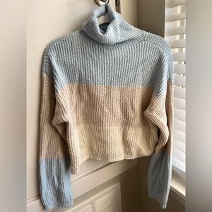Windsor Cozy Color Block Waffle Knit Sweater Size Small Blue/Beige